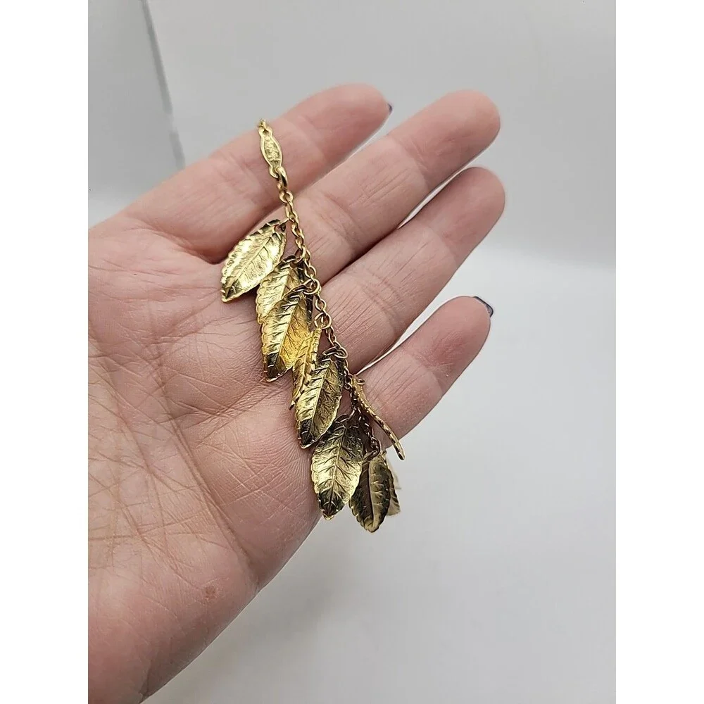 Vintage Napier Gold Tone Leaf Charm Bracelet Botanical Nature Classic Jewelry - Picture 12 of 15